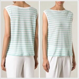 T by Alexander Wang Women’s Muscle Tee Stripe Sleeveless Boatneck XS Linen Blend